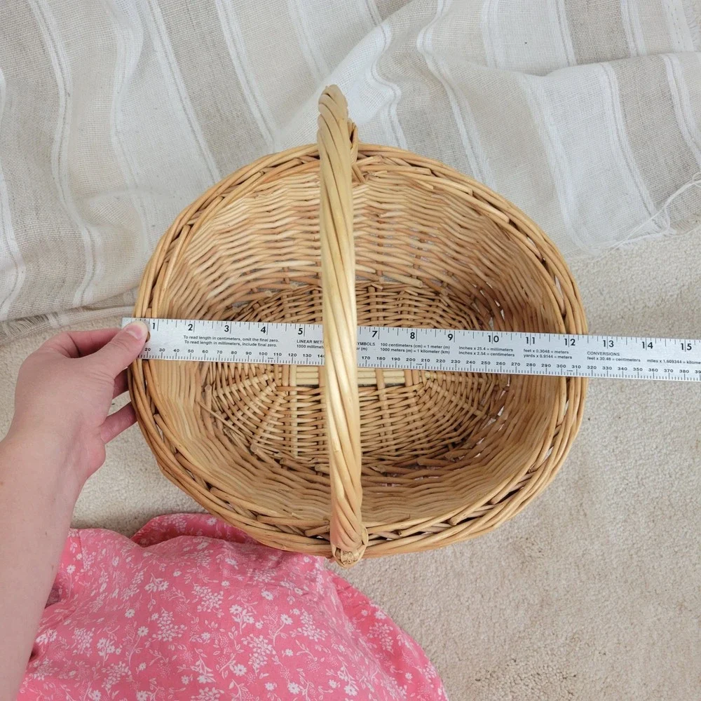 Wicker Gathering Basket Oval Willow Wood Handle Cottagecore Boho Decor